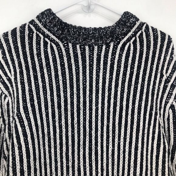 Elizabeth and James Black White Vertical Stripe Knit Crew Neck Pullover Sweater - Picture 4 of 15